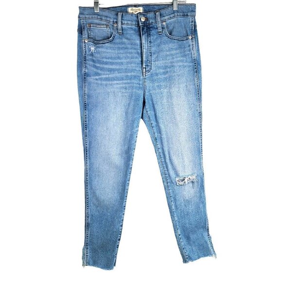 Madewell 10" High Rise Skinny Crop Jeans  Light Wash Denim Raw Hem Distressed - Picture 1 of 12